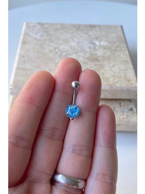 Jaida Moda Kadın Gümüş Mavi Taşlı Çelik Göbek Piercing