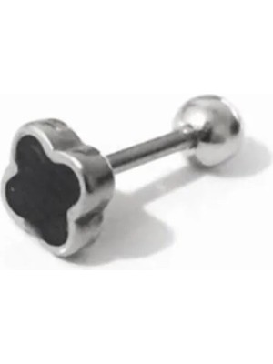 Jaida Moda Çelik Siyah Taşlı Yonca Tragus Helix Piercing