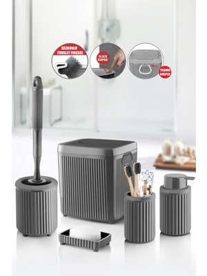 Feyza Design 5’li Banyo ve Tuvalet Seti, Gri Renkli, Şık ve Kullanışlı Organize Seti