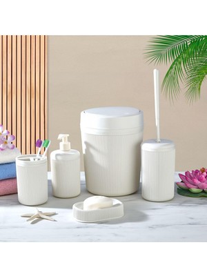 Feyza Design Şık 5'li Banyo Seti, Çöp Kovası, Tuvalet Fırçası ve Aksesuarlar