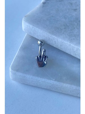Jaida Moda Kadın Gümüş Orta Parmak Figür Çelik Göbek Piercing
