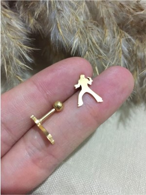 Jaida Moda 316L Cerrahi Çelik Gold Elvis Presley Figürlü Tragus, Kıkırdak, Helix 6mm Piercing