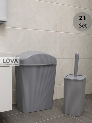 Feyza Design Pratik ve Şık 2'li Banyo Çöp Kovası ve Wc Fırçası Seti