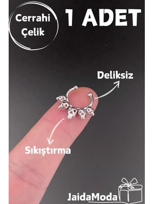 Jaida Moda Unisex Gümüş Kuru Kafalı Sıkıştırma Septum Çelik Piercing