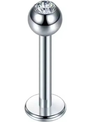 Jaida Moda Unisex Gümüş Cerrahi Çelik Taşlı Labret Helix Tragus Piercing