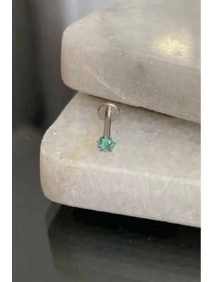 Jaida Moda Unisex Gümüş Cerrahi Çelik Yıldız Su Yeşili Taşlı Tragus Labret Helix Piercing