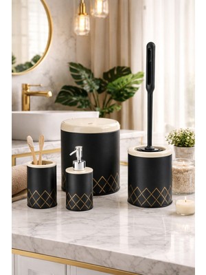 Feyza Design Şık Geometrik Zikzak Desenli 4’lü Banyo Seti, Modern ve Çekici Tasarım