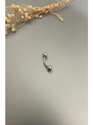 Jaida Moda Kadın Gri Iki Ucu Top Uçlu Kavisli Göbek Piercing