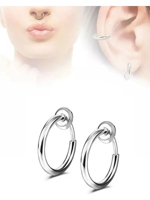 Jaida Moda Unisex 316L Cerrahi Çelik Deliksiz Fake Piercing 1 Çift