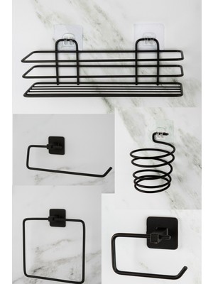 Feyza Design Pratik Siyah Banyo Duş Rafı Kare Havluluk Seti, Şık ve Kullanışlı