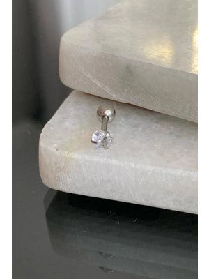 Jaida Moda Unisex Gümüş Cerrahi Çelik Şeffaf Kalp Taşlı Tragus Labret Helix Piercing