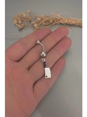 Jaida Moda Gümüş Renk Çelik Göbek Piercing Satır Bıçağı Figürü ile Parlak ve Göz Alıcı