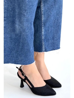 Hsc Bilişim Joga Siyah Saten Simli Topuklu Ayakkabı