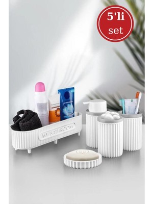 Feyza Design 5 Parça Banyo Seti: Sepet, Sabunluk, Diş Fırçalık ve Pamukluk