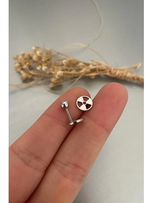 Jaida Moda 316L Cerrahi Çelik Gümüş Nükleer Figürlü Tragus, Kıkırdak, Helix 6mm Piercing