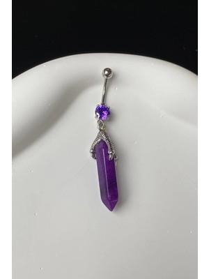 Jaida Moda Kadın 316L Cerrahi Çelik Ametist Taşlı Göbek Piercing