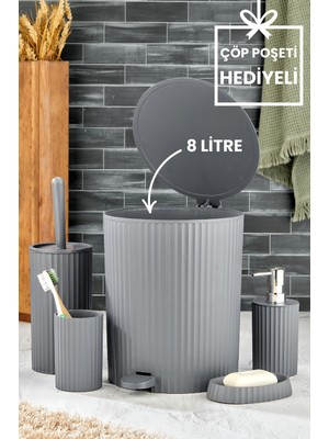 Feyza Design 5 Parça Banyo Seti: Çöp Kovası, Wc Fırçası, Sabunluk, Diş Fırçası