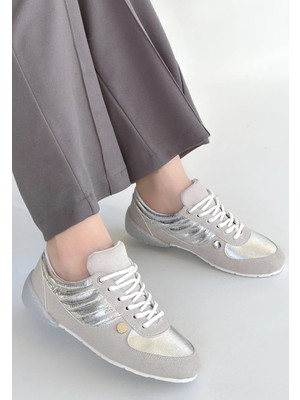 Pazarcan Jawen Gri Nubuk Gümüş Detaylı Spor Ayakkabı