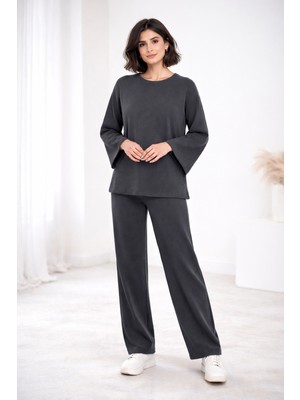 Kadın Cepli Iki Iplik Füme Alt Üst Takım