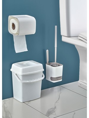 Feyza Design 3'lü Banyo Seti Tuvalet Kağıtlığı, Pis Su Hazneli Fırça ve Çöp Kovası