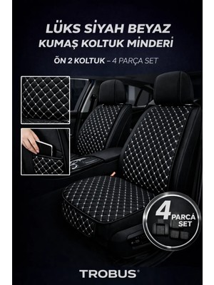 Trobus Renault Megane 2/3/4 Sedan 2004–2024 Uyumlu Kumaş Koltuk Minderi Kapitone Desen Terletmez Ön Iki Koltuk Siyah Beyaz