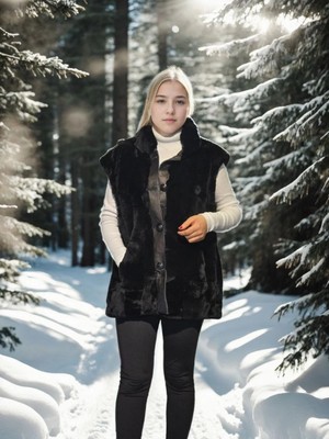 Glam Love Kolsuz Hakiki Yelek - Siyah