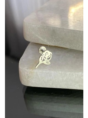 Jaida Moda Unisex Gümüş 316L Cerrahi Çelik Gül Figürlü Tragus Labret Helix Piercing