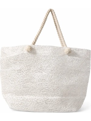 Kadın Dantel- Beyaz - Fermuarlı- 50*35 Cm- Plaj Çantası