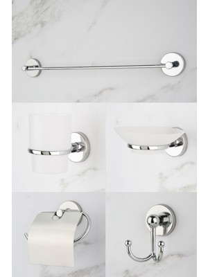 Feyza Design Krom Uzun Havluluk ve Çok Amaçlı Banyo Aksesuarları 5'li Set