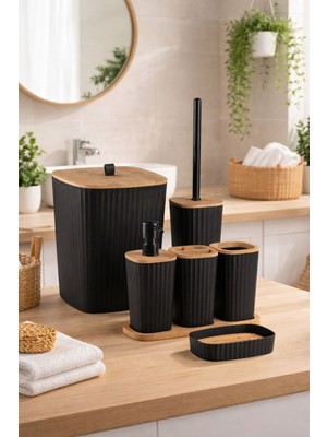 Feyza Design Bambu ve Safir Detaylı 6 Parçalı Şık Banyo Seti, Şıklık ve Fonksiyonellik