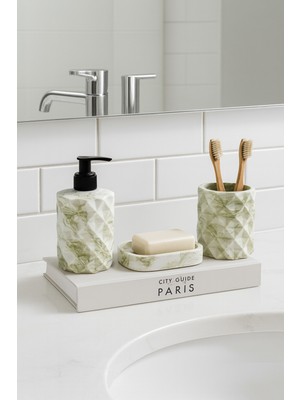 Feyza Design Şık 3 Parça Mermer Desenli Banyo Seti, Elmas Model Tasarım