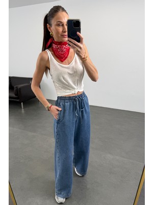 5in1Canpolat Mavi Cropped Denim Wide Leg Jean