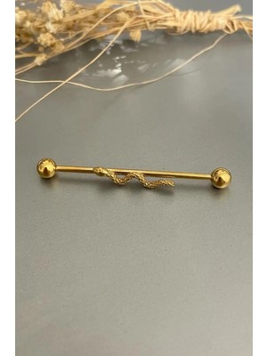 Jaida Moda Unisex Gold Yılan Figürlü Çelik Industrial Köprü Piercing 38 mm
