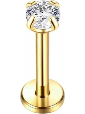 Jaida Moda Kadın Gold Çelik Tek Taşlı Tragus Helix 8mm Piercing