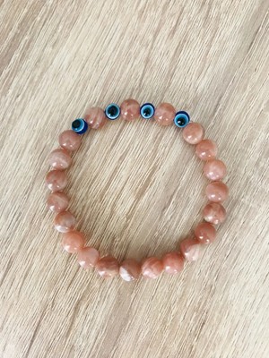 Mk Tasarım Gerçek Güneş Taşı-Nazar Boncuğu BİLEKLİK-MKT.1.101.75 Rahatlatıcı, Dinginlik, Enerji Bilekliği