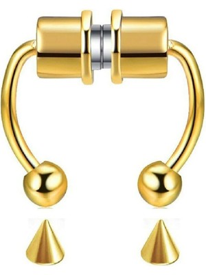 Jaida Moda Unisex Gold Paslanmaz Çelik Deliksiz Fake Mıknatıslı Piercing