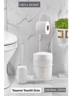 Feyza Design Beyaz Yuvarlak Kovalı Wc Kağıtlık ve Tuvalet Fırça Seti