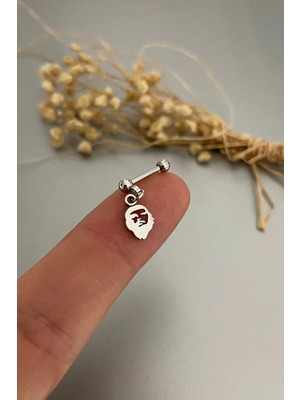Jaida Moda Unisex Gri Che Figürlü Sallantılı Çelik Helix Piercing