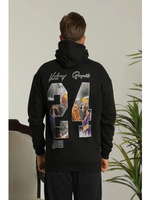 Glam Love Baskılı Oversize Üç Iplik Kapüşonlu Sweatshirt - Siyah