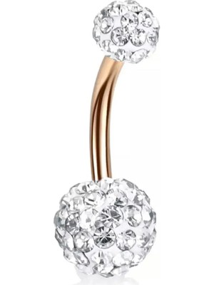 Jaida Moda Kadın Gold Kristal Taşlı Çelik Göbek Piercing