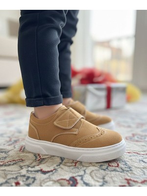 Surpie Shoes Erkek Çocuk Klasik Ayakkabı Kalın Topuklu Cırtlı Bağlama Beyaz Renk