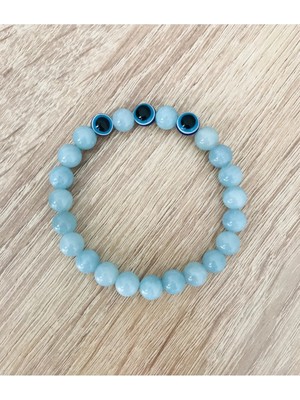 Mk Tasarım Gerçek Mavi Kuvars Taşı-Nazar Boncuğu BİLEKLİK-MKT.1.101.77 Rahatlatıcı, Dinginlik, Enerji Bilekliği