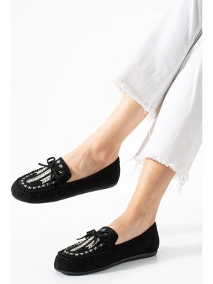 Kadın Bej Süet Kare Burun Rahat Günlük Babet Ayakkabı Guın