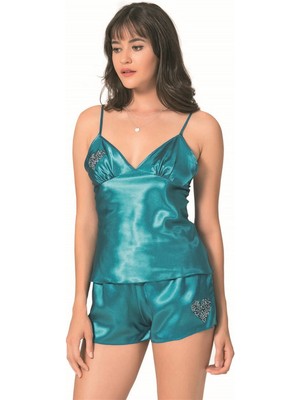 Liyuza Petrol Saten Babydoll Şort Takımı