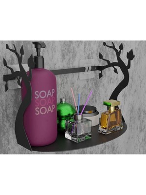 Feyza Design Yapışkanlı Siyah Yaprak Desenli Çok Amaçlı Banyo ve Mutfak Organizeri