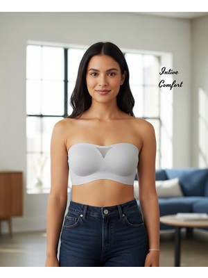 Intive Lingerie Intive Lazer Kesim Dikişsiz Önü Transparan Detaylı Kopçalı Premium Kalite Askısız Straplez Sütyen