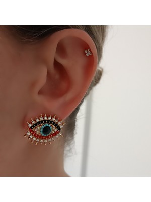 Lente Aksesuar Zirkon Taşlı Kirpik Detaylı Göz Küpe - Lüks Tasarım