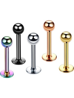 Jaida Moda Unisex 5 Farklı Renk Cerrahi Çelik Labret Tragus Helix Conch Kıkırdak Piercing