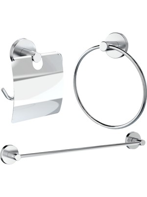 Feyza Design Şık Yuvarlak Havluluk ve Tuvalet Kağıtlık Banyo Seti