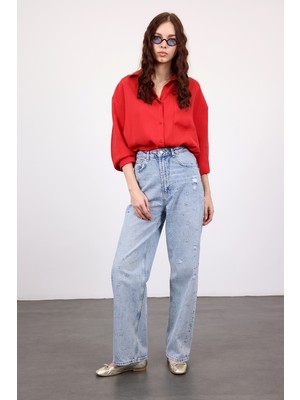 5in1Canpolat Açık Mavi Taşlı Wide Leg Jean 8188